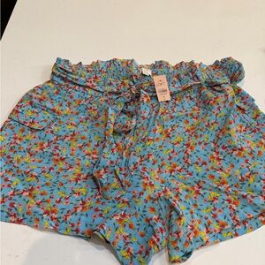 LOFT High Waist Floral Print Shorts - Blue and Red